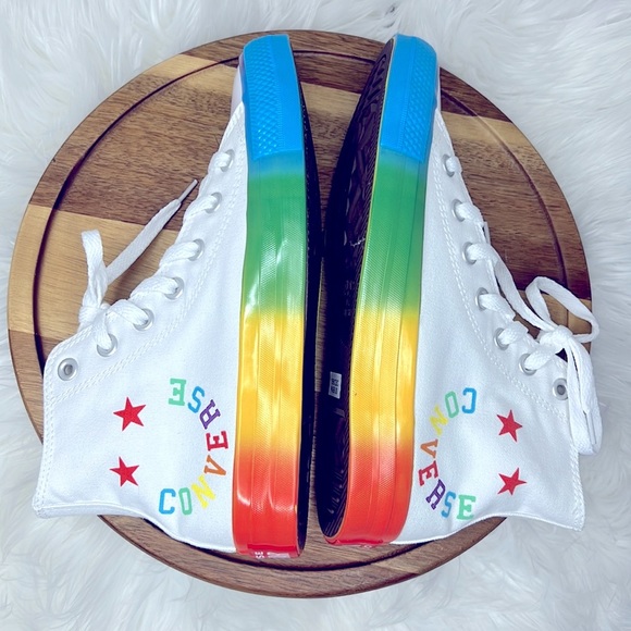 CONVERSE l Chuck Taylor All Star Hi Smiley White Rainbow Color High Tops 7.5 - Picture 8 of 9